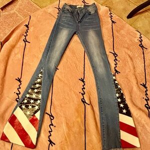 Women's Denim Flare Jeans with Flag Detail